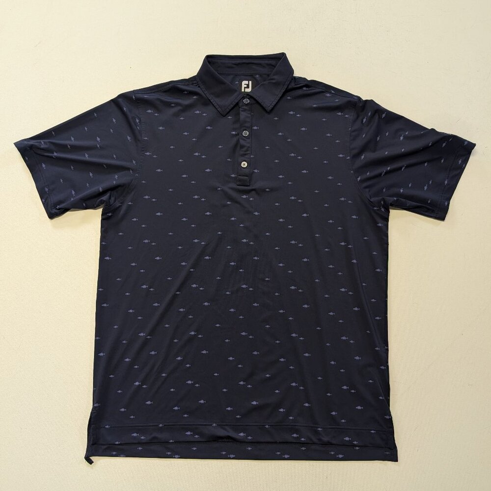 FootJoy Men’s Large Golf Polo School of Fish Print Performance Hawktree Logo